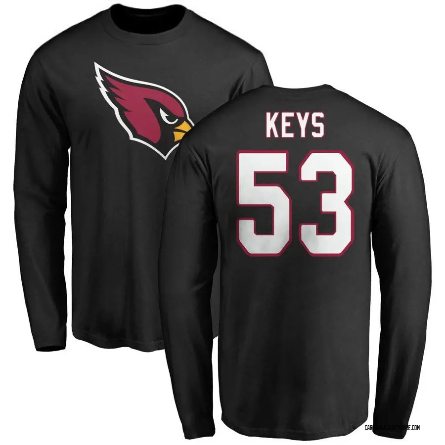 Men's Austin Keys Arizona Cardinals Name & Number Logo Long Sleeve T-Shirt - Black