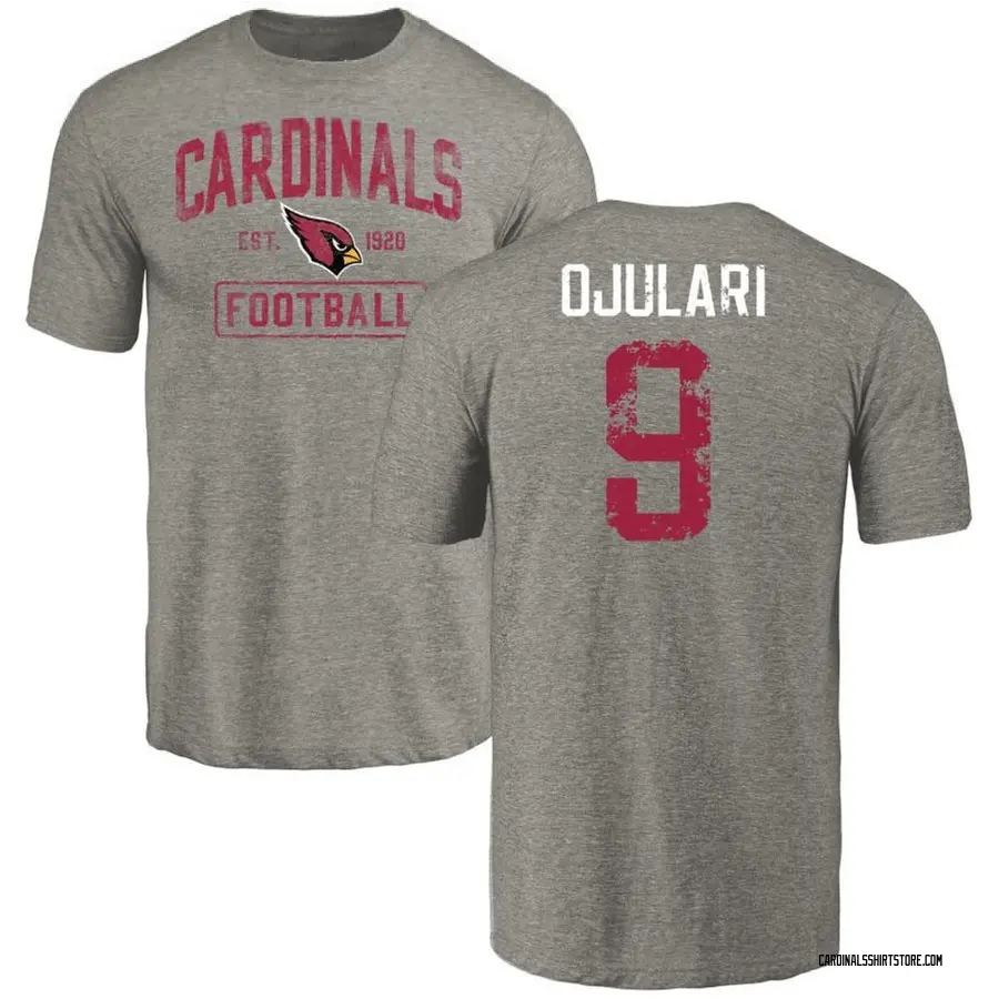 Men's BJ Ojulari Arizona Cardinals Gray Distressed Name & Number Tri-Blend T-Shirt