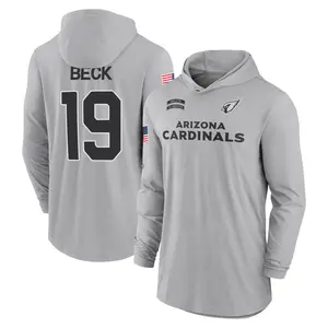 Men's Carson Beck Arizona Cardinals Gray 2024 Salute to Service Lightweight Performance Long Sleeve Hooded T-Shirt