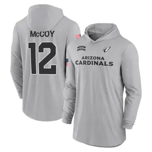 Men's Colt McCoy Arizona Cardinals Gray 2024 Salute to Service Lightweight Performance Long Sleeve Hooded T-Shirt