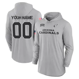 Men's Custom Arizona Cardinals Custom Gray 2024 Salute to Service Lightweight Performance Long Sleeve Hooded T-Shirt