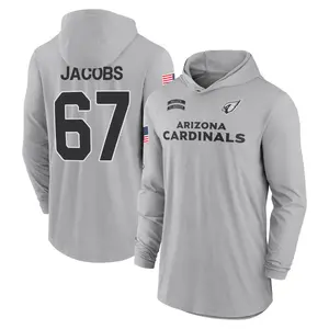 Men's Demontrey Jacobs Arizona Cardinals Gray 2024 Salute to Service Lightweight Performance Long Sleeve Hooded T-Shirt