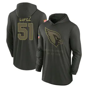 Men's Roy Lopez Arizona Cardinals Forest/Green 2025 Salute to Service Sideline Lightweight Hooded Pullover Long Sleeve T-Shirt