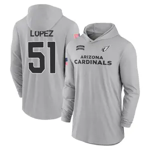 Men's Roy Lopez Arizona Cardinals Gray 2024 Salute to Service Lightweight Performance Long Sleeve Hooded T-Shirt