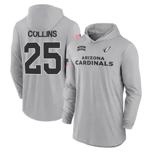 Men's Zaven Collins Arizona Cardinals Gray 2024 Salute to Service Lightweight Performance Long Sleeve Hooded T-Shirt