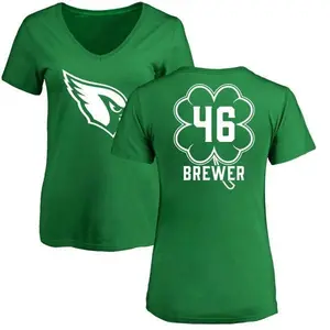 Women's Aaron Brewer Arizona Cardinals Green St. Patrick's Day Name & Number V-Neck T-Shirt