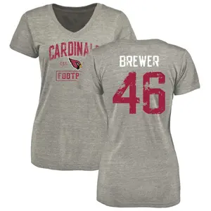 Women's Aaron Brewer Arizona Cardinals Heather Gray Distressed Name & Number Tri-Blend V-Neck T-Shirt