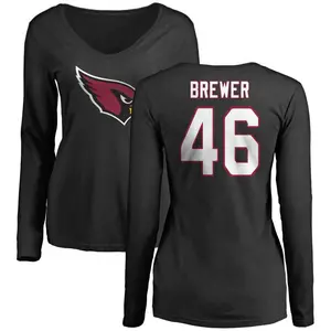 Women's Aaron Brewer Arizona Cardinals Name & Number Logo Slim Fit Long Sleeve T-Shirt - Black
