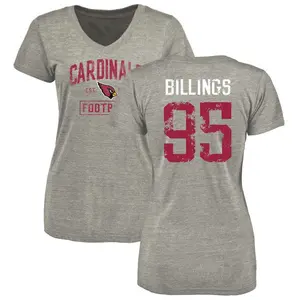 Women's Andrew Billings Arizona Cardinals Heather Gray Distressed Name & Number Tri-Blend V-Neck T-Shirt