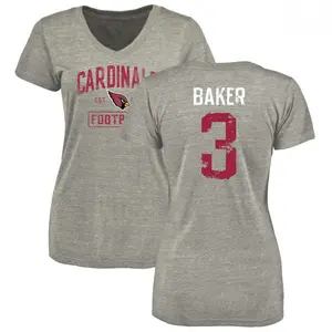 Women's Budda Baker Arizona Cardinals Heather Gray Distressed Name & Number V-Neck T-Shirt