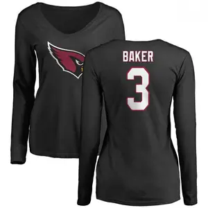 Women's Budda Baker Arizona Cardinals Name & Number Logo Slim Fit Long Sleeve T-Shirt - Black