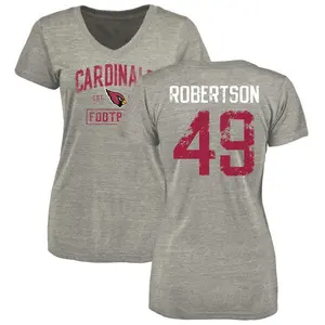 Women's Cameron Robertson Arizona Cardinals Heather Gray Distressed Name & Number Tri-Blend V-Neck T-Shirt