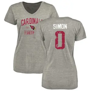 Women's Cody Simon Arizona Cardinals Heather Gray Distressed Name & Number Tri-Blend V-Neck T-Shirt