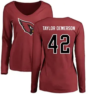 Women's Dadrion Taylor-Demerson Arizona Cardinals Name & Number Logo Slim Fit Long Sleeve T-Shirt - Maroon