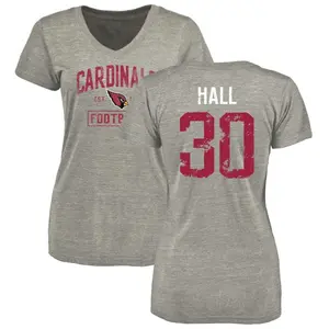 Women's Darren Hall Arizona Cardinals Heather Gray Distressed Name & Number Tri-Blend V-Neck T-Shirt