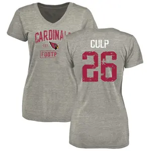 Women's Elijah Culp Arizona Cardinals Heather Gray Distressed Name & Number Tri-Blend V-Neck T-Shirt