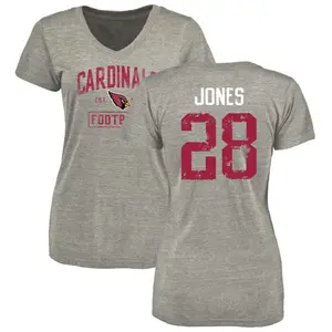Women's Elijah Jones Arizona Cardinals Heather Gray Distressed Name & Number Tri-Blend V-Neck T-Shirt