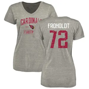 Women's Hjalte Froholdt Arizona Cardinals Heather Gray Distressed Name & Number Tri-Blend V-Neck T-Shirt