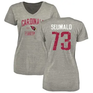 Women's Isaac Seumalo Arizona Cardinals Heather Gray Distressed Name & Number Tri-Blend V-Neck T-Shirt