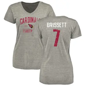 Women's Jacoby Brissett Arizona Cardinals Heather Gray Distressed Name & Number Tri-Blend V-Neck T-Shirt