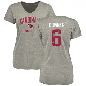 Women's James Conner Arizona Cardinals Heather Gray Distressed Name & Number V-Neck T-Shirt