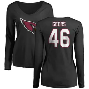 Women's Jameson Geers Arizona Cardinals Name & Number Logo Slim Fit Long Sleeve T-Shirt - Black