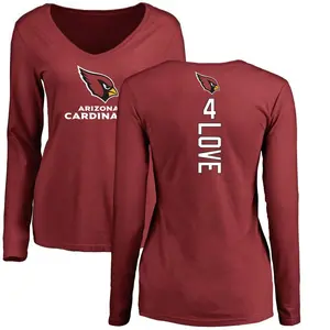 Women's Jeremiyah Love Arizona Cardinals Backer Slim Fit Long Sleeve T-Shirt - Maroon