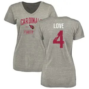 Women's Jeremiyah Love Arizona Cardinals Heather Gray Distressed Name & Number Tri-Blend V-Neck T-Shirt
