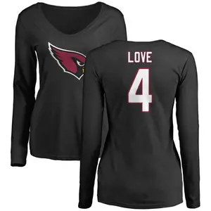 Women's Jeremiyah Love Arizona Cardinals Name & Number Logo Slim Fit Long Sleeve T-Shirt - Black