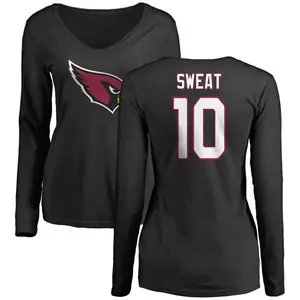 Women's Josh Sweat Arizona Cardinals Name & Number Logo Slim Fit Long Sleeve T-Shirt - Black
