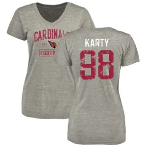 Women's Joshua Karty Arizona Cardinals Heather Gray Distressed Name & Number Tri-Blend V-Neck T-Shirt