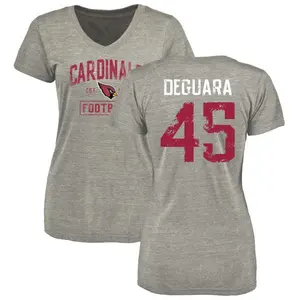 Women's Josiah Deguara Arizona Cardinals Heather Gray Distressed Name & Number Tri-Blend V-Neck T-Shirt