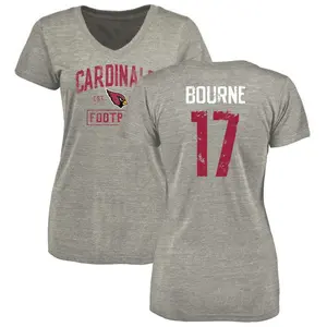 Women's Kendrick Bourne Arizona Cardinals Heather Gray Distressed Name & Number Tri-Blend V-Neck T-Shirt