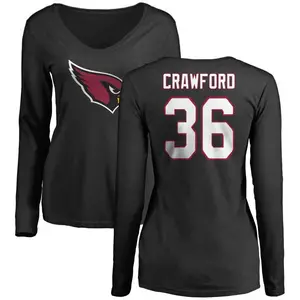Women's Kitan Crawford Arizona Cardinals Name & Number Logo Slim Fit Long Sleeve T-Shirt - Black