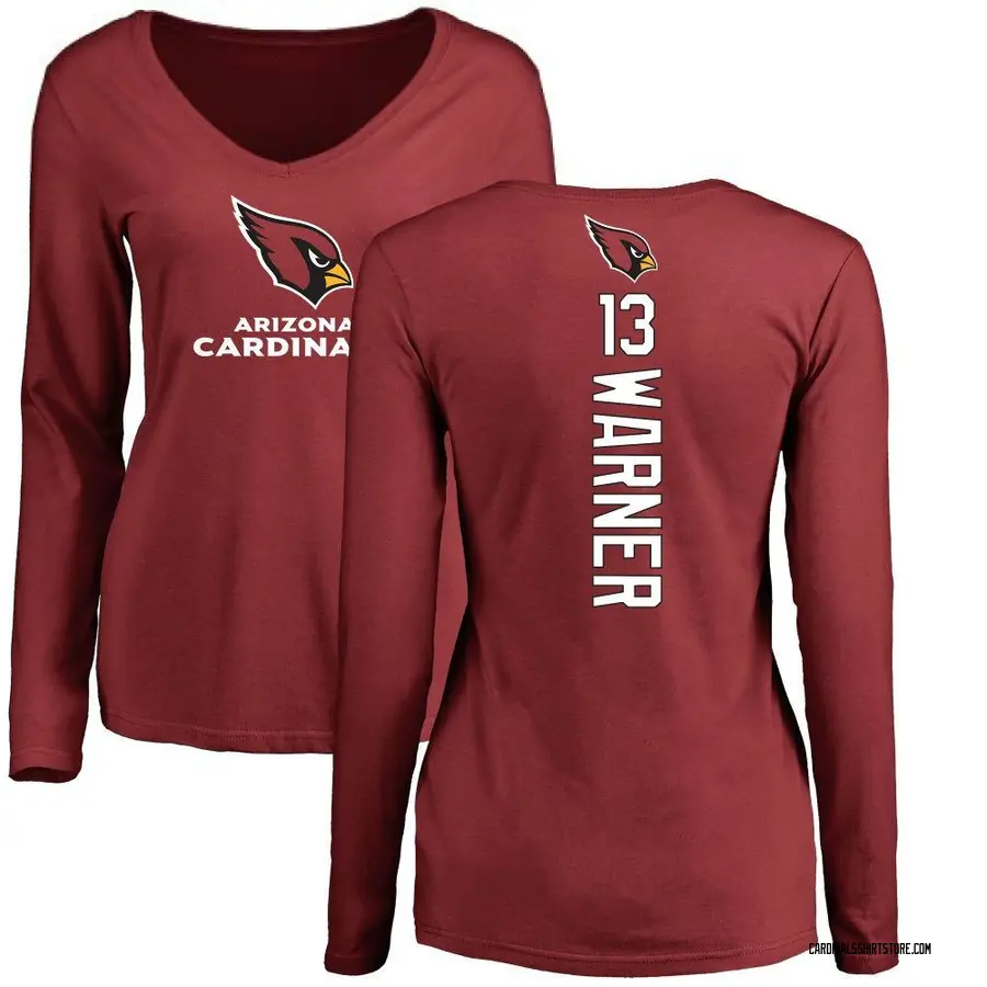 Women's Kurt Warner Arizona Cardinals Backer Slim Fit Long Sleeve T-Shirt - Maroon