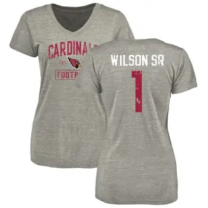 Women's Mack Wilson Sr. Arizona Cardinals Heather Gray Distressed Name & Number Tri-Blend V-Neck T-Shirt