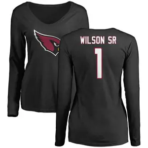 Women's Mack Wilson Sr. Arizona Cardinals Name & Number Logo Slim Fit Long Sleeve T-Shirt - Black