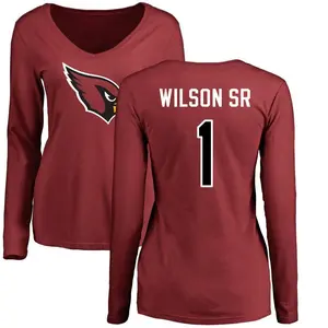 Women's Mack Wilson Sr. Arizona Cardinals Name & Number Logo Slim Fit Long Sleeve T-Shirt - Maroon
