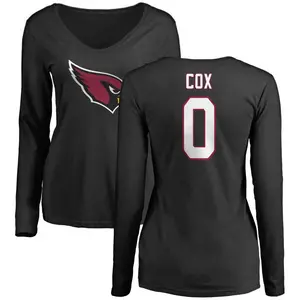 Women's Marques Cox Arizona Cardinals Name & Number Logo Slim Fit Long Sleeve T-Shirt - Black