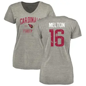 Women's Max Melton Arizona Cardinals Heather Gray Distressed Name & Number Tri-Blend V-Neck T-Shirt