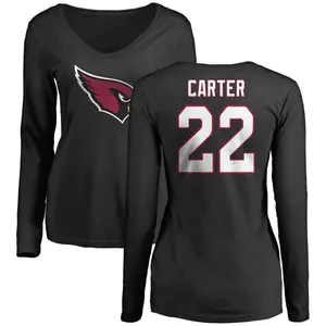 Women's Michael Carter Arizona Cardinals Name & Number Logo Slim Fit Long Sleeve T-Shirt - Black