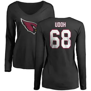 Women's Olisaemeka Udoh Arizona Cardinals Name & Number Logo Slim Fit Long Sleeve T-Shirt - Black