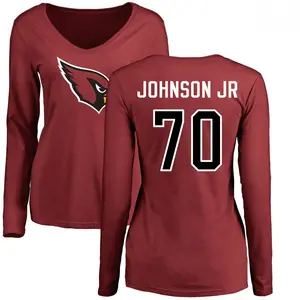 Women's Paris Johnson Jr. Arizona Cardinals Name & Number Logo Slim Fit Long Sleeve T-Shirt - Maroon