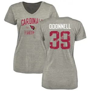 Women's Pat O'Donnell Arizona Cardinals Heather Gray Distressed Name & Number Tri-Blend V-Neck T-Shirt