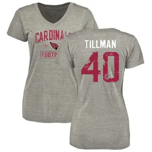 Women's Pat Tillman Arizona Cardinals Heather Gray Distressed Name & Number Tri-Blend V-Neck T-Shirt
