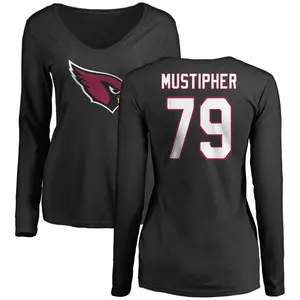 Women's PJ Mustipher Arizona Cardinals Name & Number Logo Slim Fit Long Sleeve T-Shirt - Black