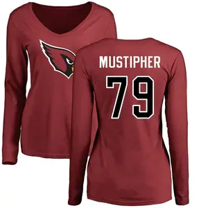 Women's PJ Mustipher Arizona Cardinals Name & Number Logo Slim Fit Long Sleeve T-Shirt - Maroon