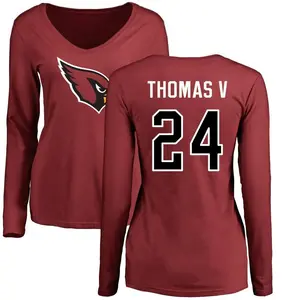 Women's Starling Thomas V Arizona Cardinals Name & Number Logo Slim Fit Long Sleeve T-Shirt - Maroon