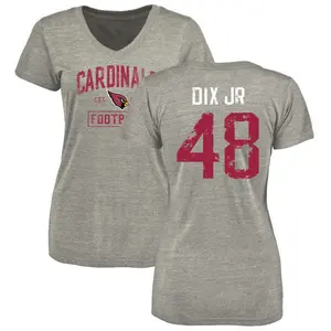Women's Stephen Dix Jr. Arizona Cardinals Heather Gray Distressed Name & Number Tri-Blend V-Neck T-Shirt