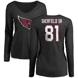 Women's Trent Sherfield Sr. Arizona Cardinals Name & Number Logo Slim Fit Long Sleeve T-Shirt - Black